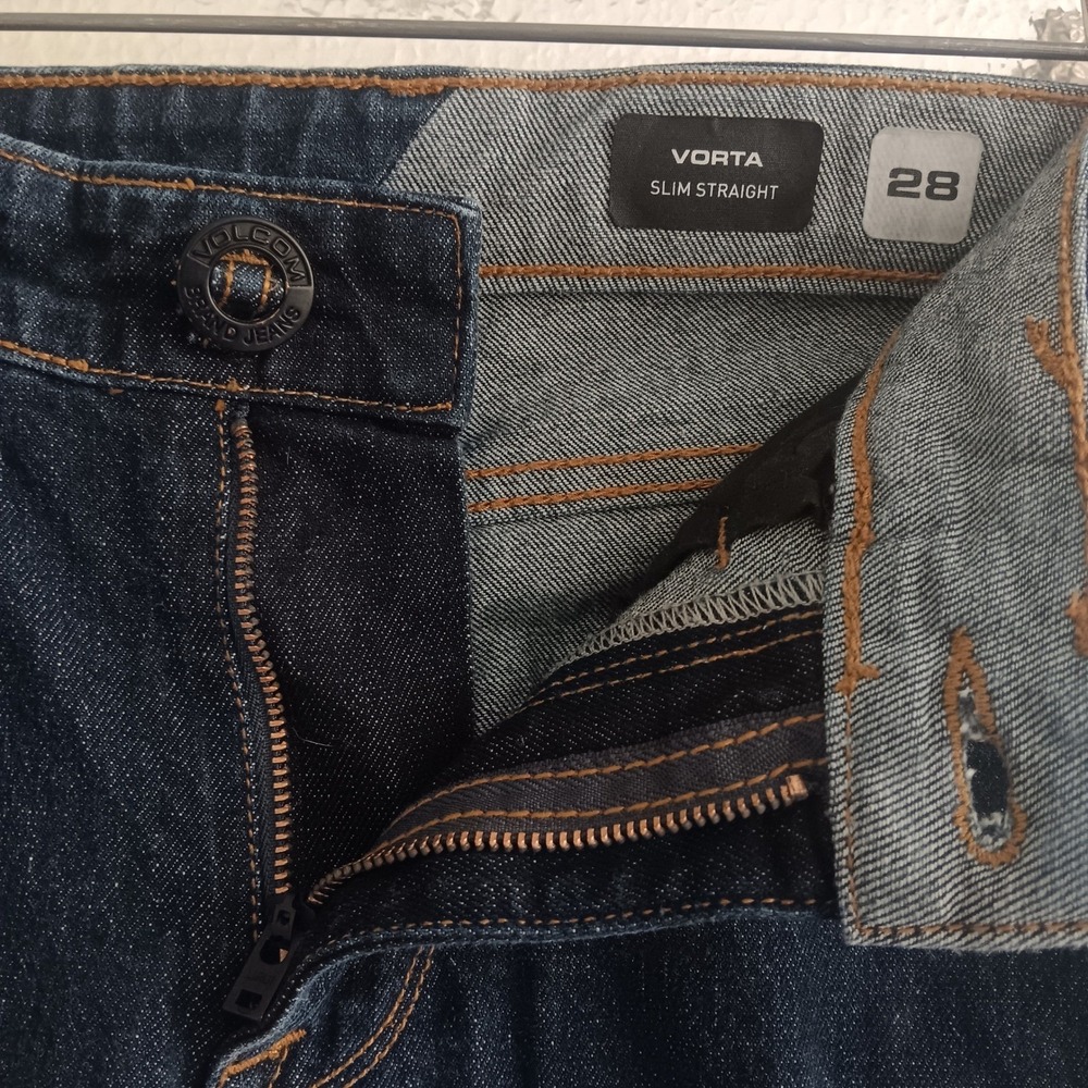 Volcom Vorta Slim Straight Jeans Mens 28 *30 Dark Wash Indigo Excellent Stretch